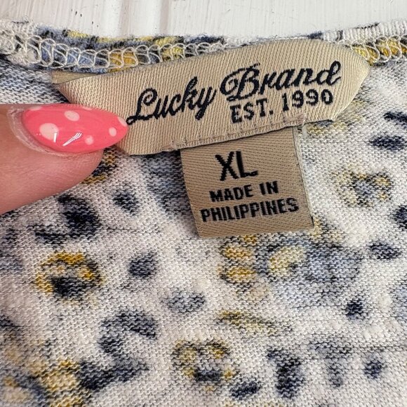 Lucky Brand‎ Women' Floral Print Short Sleeve Blouse XL Soft Cotton Stretch - Picture 2 of 4